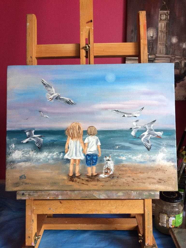 Original Impressionism Children Painting by Ira Whittaker