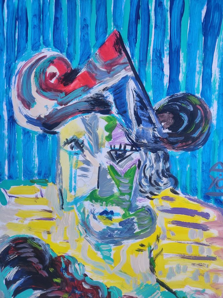 Original Abstract Expressionism Portrait Painting by Yusuf Ozdamar