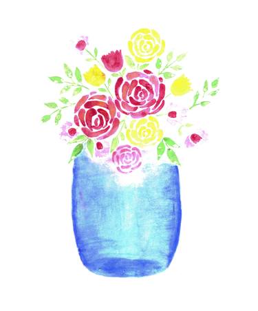 Watercolor Flower bouquet in a Glass Mason Jar thumb