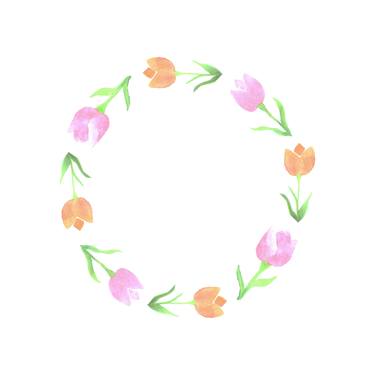 Wreath with watercolor tulips thumb