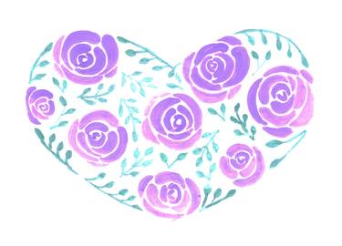 Roses and leaves forming a wide heart watercolor painting thumb