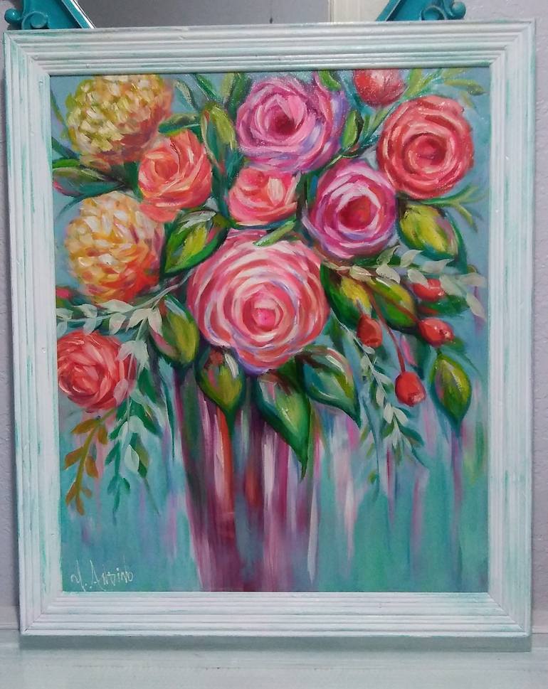 Original Abstract Expressionism Floral Painting by Yvette Andino