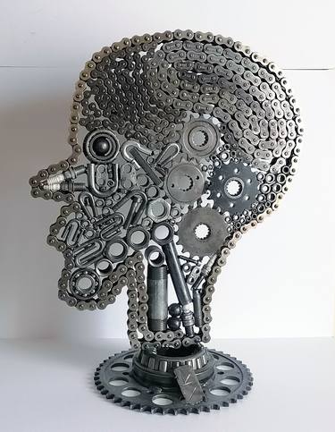 Bionic head sculpture-metal sculpture-scrap metal head thumb
