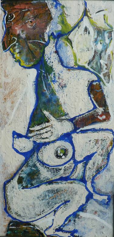 Original Abstract Expressionism People Mixed Media by Jeno Herzmann