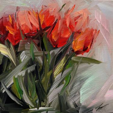 Saatchi Art Artist Vera Kober; Paintings, “Radiant burst of red tulips” #art
