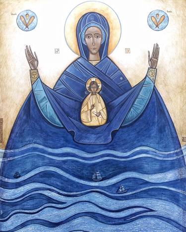 Mary with Jesus over the sea thumb