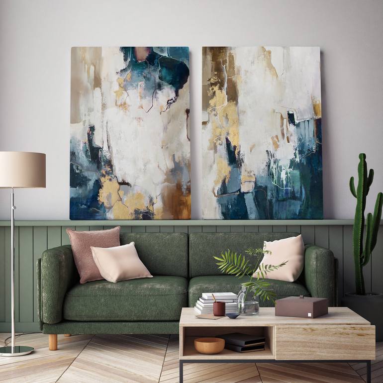 Blue and Gold Abstract Painting Canvas named Breeze 2 Painting by Yana ...