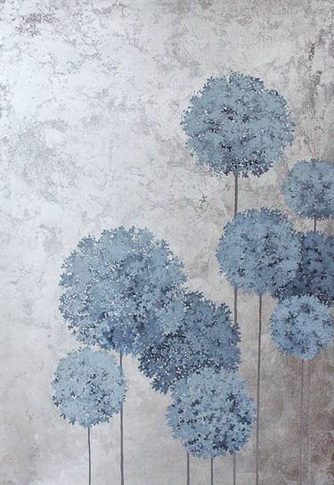 Blue and Silver Abstract Painting Canvas named "Flower Balls" thumb