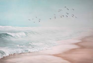 Blue and Beige Nature Painting Canvas named "Sea Vibes 2" thumb