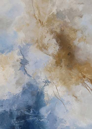 Beige and Blue Abstract Painting Canvas named "Sensitive Air" thumb