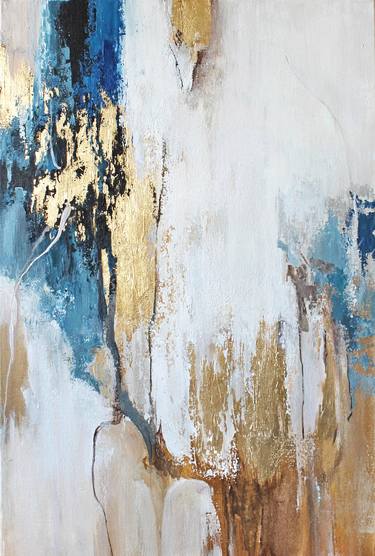 Blue and Gold Abstract Painting Canvas named "Flow" thumb