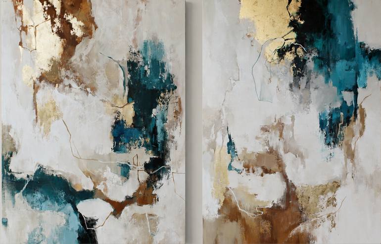 Original Abstract Painting by Yana Sagan | Abstract Art on Canvas | "Flux set" Navy gray brown acrylic abstract