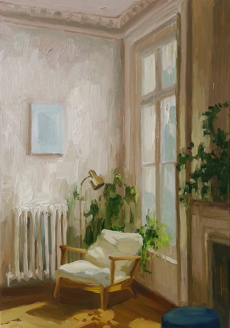 "Coziness" Cozy place by the window oil art Original Painting by Yana Sagan