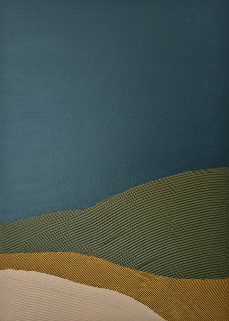 "Blue Hills" Abstract navy brown olive high textured acrylic Original Painting by yana sagan