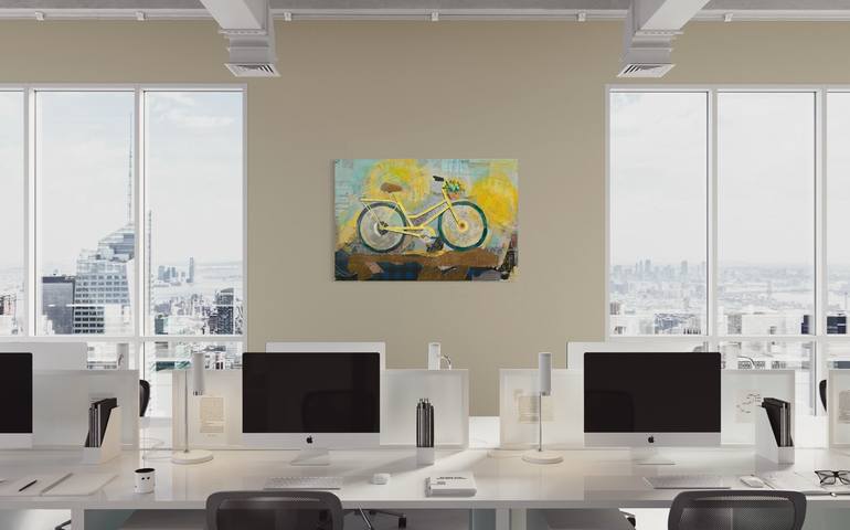 Original Art Deco Bicycle Painting by Eli Ry