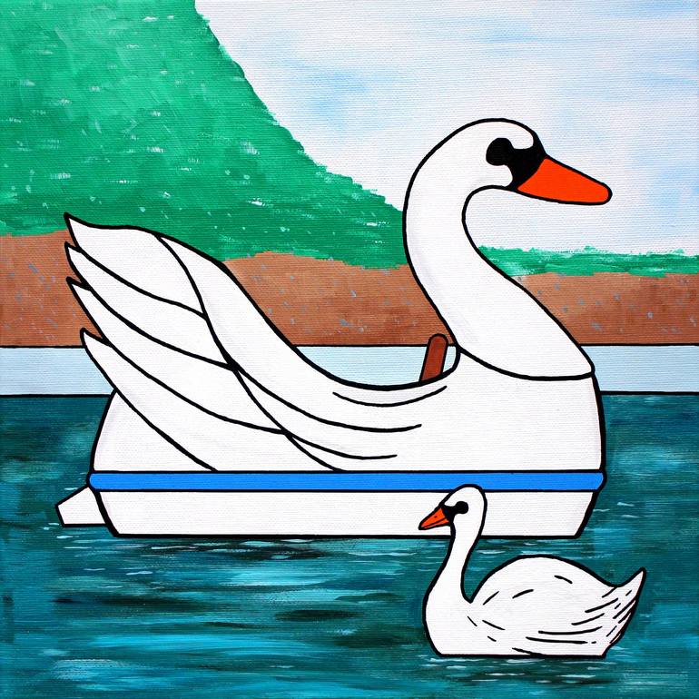 Swan Boat (With Swan) Pop Art Painting Painting by Ian Viggars ...