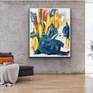 This work is very dynamic and lively and is full of emotions. Through sweeping brushstrokes and several layers the painting has a wonderful depth. The artist has played here mainly with the colors blue and yellow. Also pink tones and - as in almost all of her paintings - lines and strokes can be seen.
The numbers indicate the size of the painting.
The painting is stretched on canvas and it comes signed, titled and dated on back.
All of my artworks come with a signed certificate of authenticity.