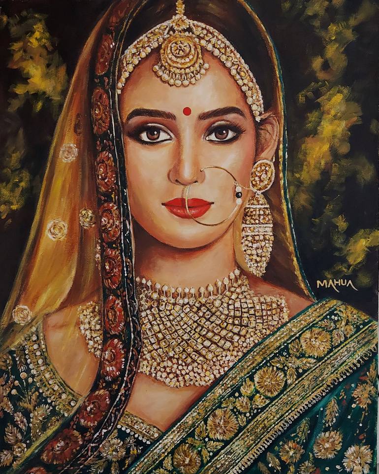 Indian Lady in Bridal Jewellery Painting by Mahua Pal | Saatchi Art