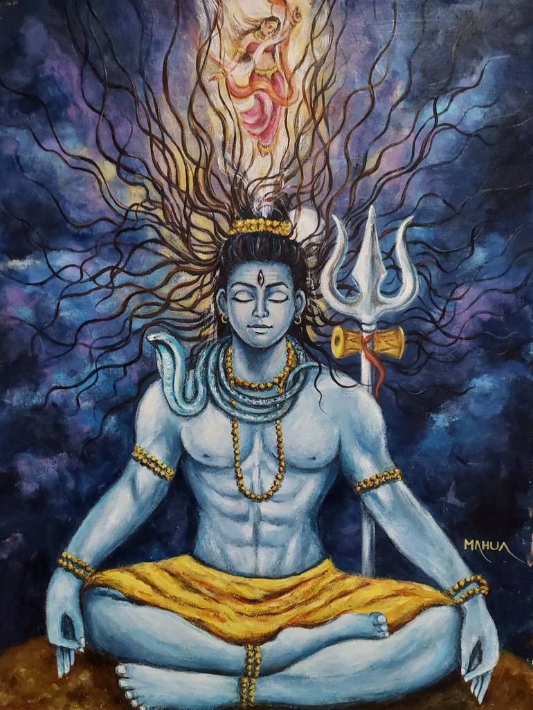 Lord Shiva & Holy Ganga Painting by Mahua Pal | Saatchi Art
