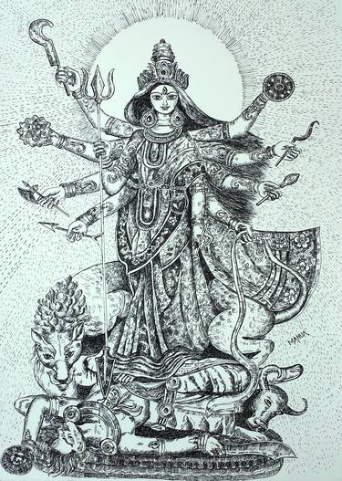 Original Fine Art Classical mythology Drawings by Mahua Pal