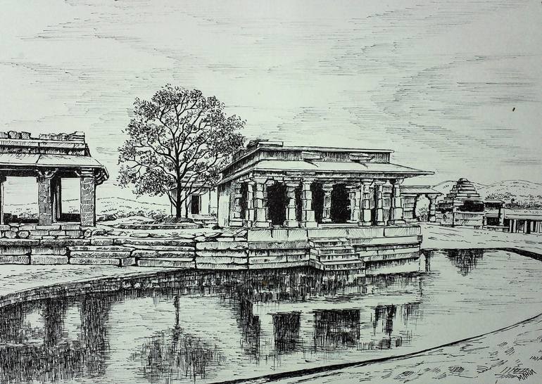 Ancient Temple - Hampi Drawing by Mahua Pal | Saatchi Art