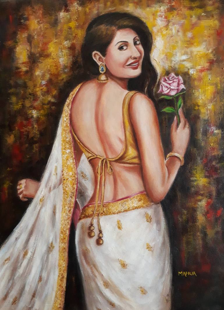 Portrait of Indian Lady in Saree - 7 Painting by Mahua Pal ...