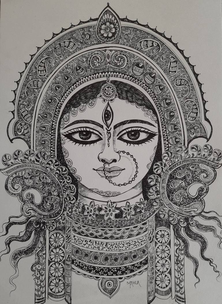 Zentangle Durga Drawing by Mahua Pal | Saatchi Art