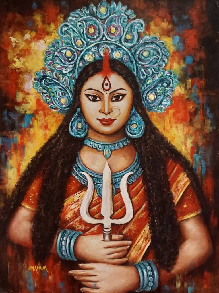 Art print of original handmade offers oil painting of 18 Handed Durga Devi, God painting, Durga painting, Oil painting on canvas