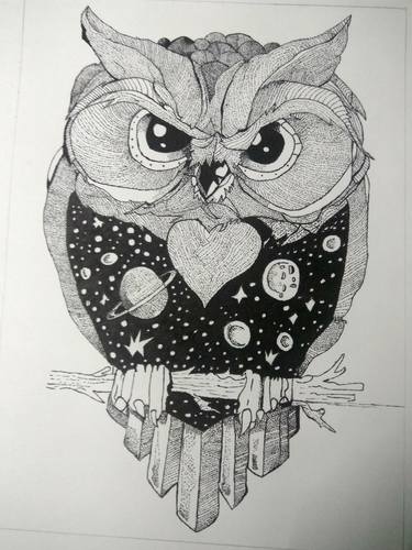 Bird OWL handmade drawing thumb