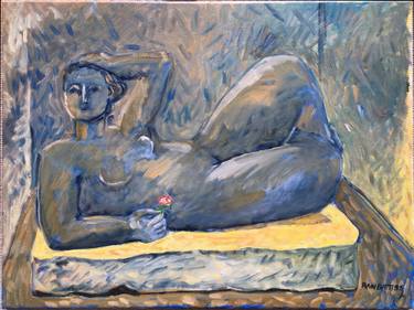 Reclining woman with flower thumb