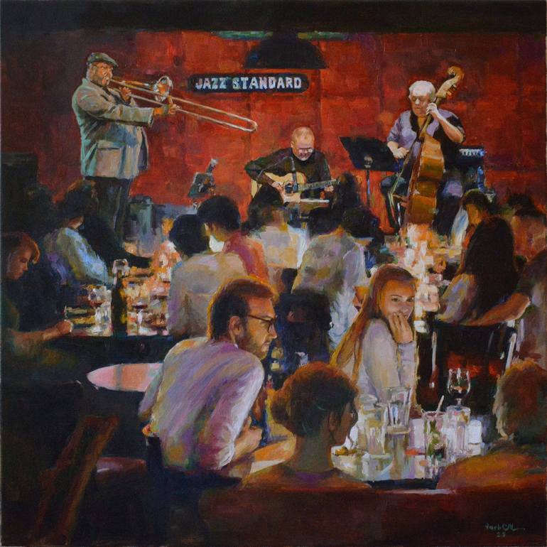 Original People Painting by Vachagan Manukyan | Figurative Art on Canvas | A Night of Jazz