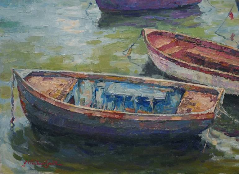 Original Fine Art Boat Painting by Vachagan Manukyan