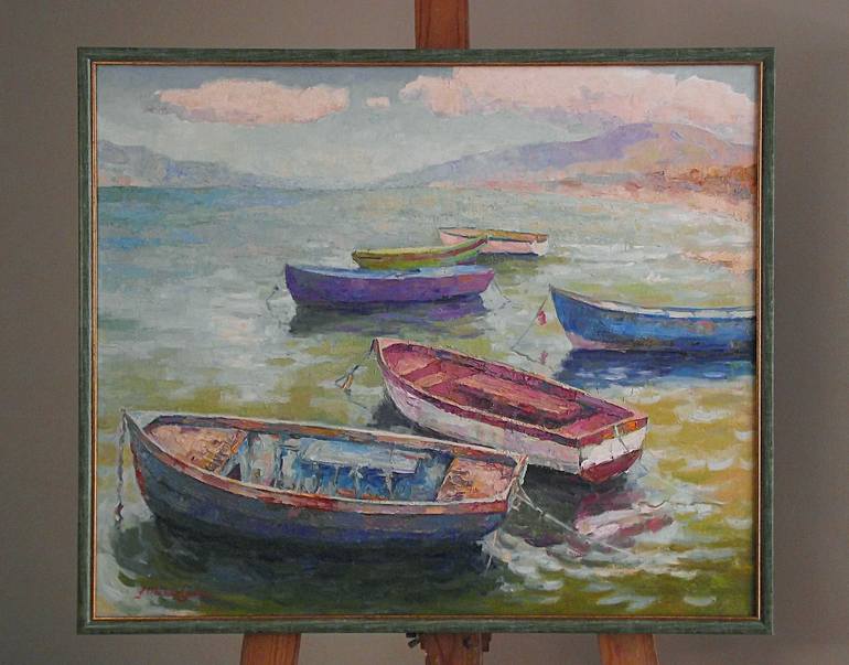 Original Fine Art Boat Painting by Vachagan Manukyan