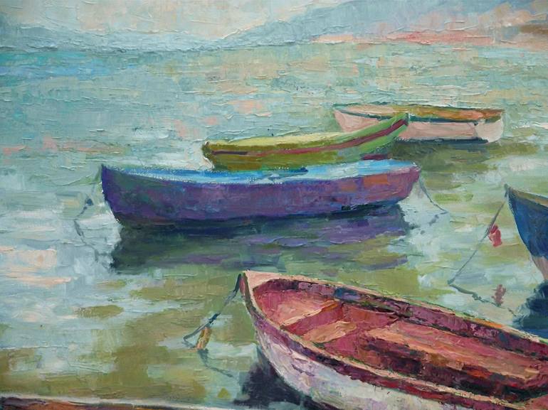 Original Fine Art Boat Painting by Vachagan Manukyan