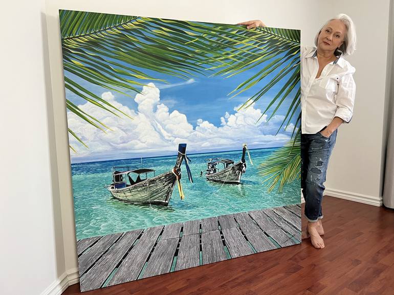 Original Realism Boat Painting by Lena Lenoir