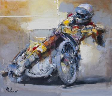Original Figurative Motorcycle Painting by Stojan Milanov