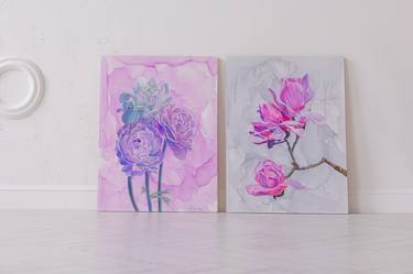 Diptych Magnolias and Ranunculus thumb