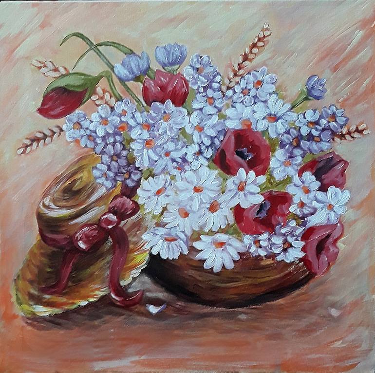 Spring gold flowers Painting by Galia Yasinovska