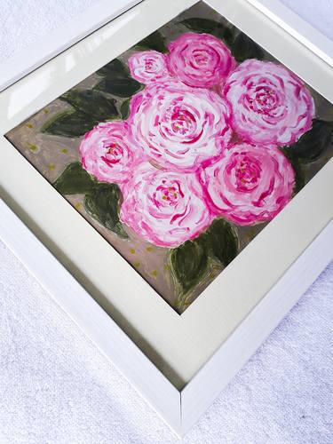 Floral Painting Art Acrylic Original // "Rose Petals" 11 x 10 " Framed Painting thumb