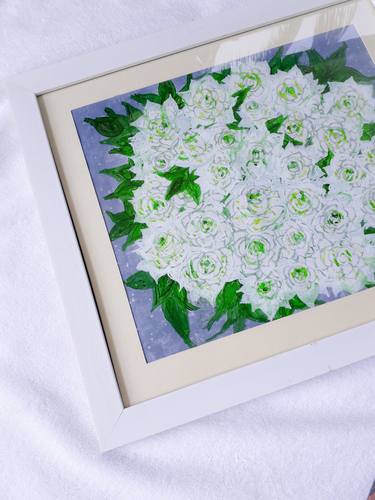 Floral Acrylic Art Acrylic Original //"Pearl Petals" 17 x 15" Framed Painting thumb