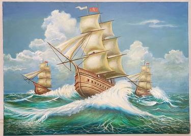 Print of Realism Sailboat Paintings by Vladimir Polyakov