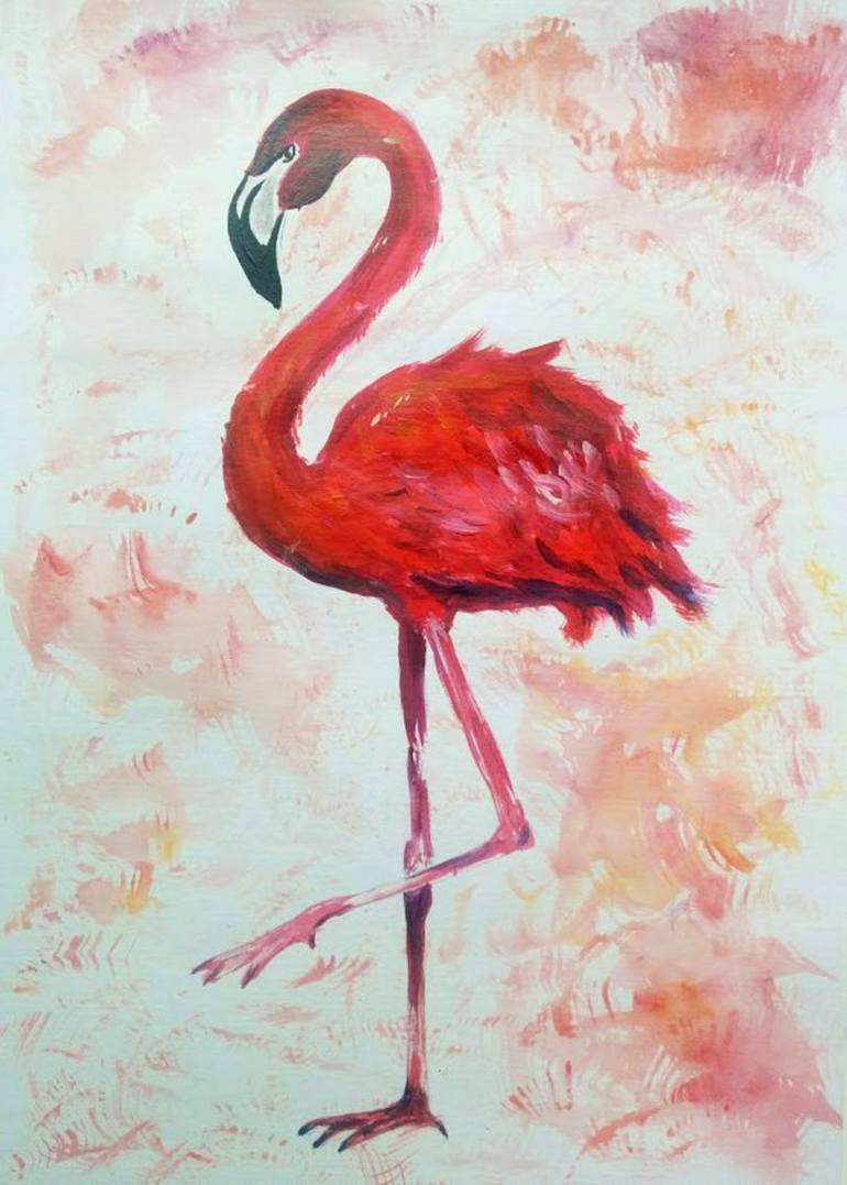 Lone flamingo Painting by Sophia Strizhakova | Saatchi Art