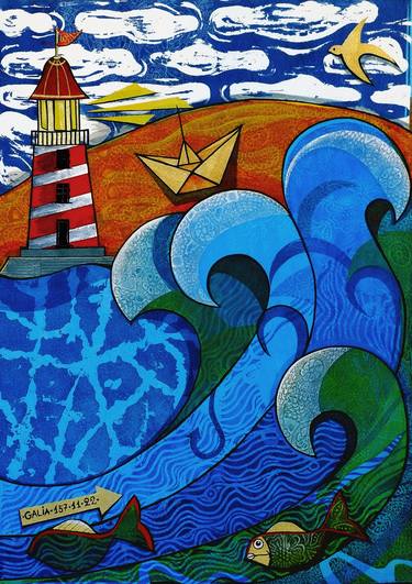 Print of Art Deco Seascape Mixed Media by Galia Chuntova