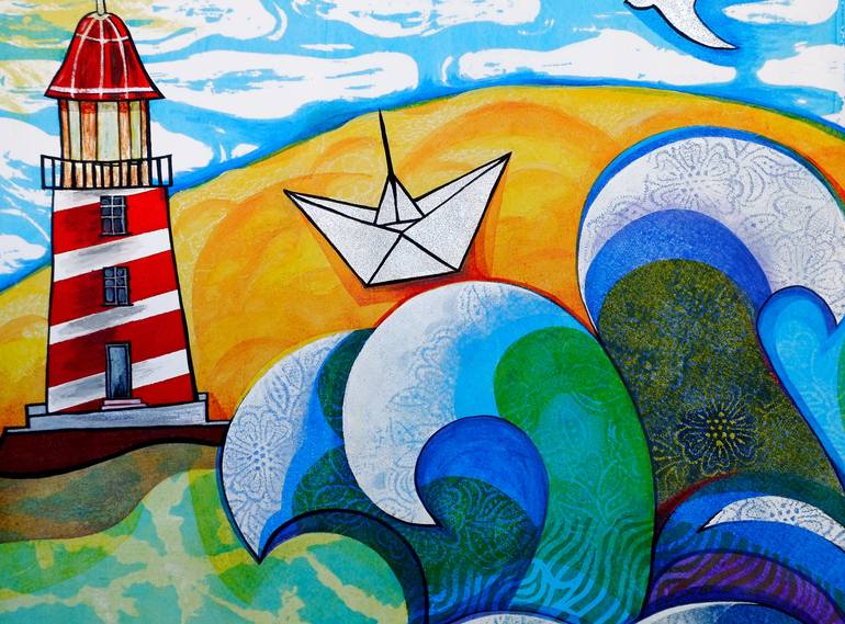 Original Art Deco Seascape Mixed Media by Galia Chuntova