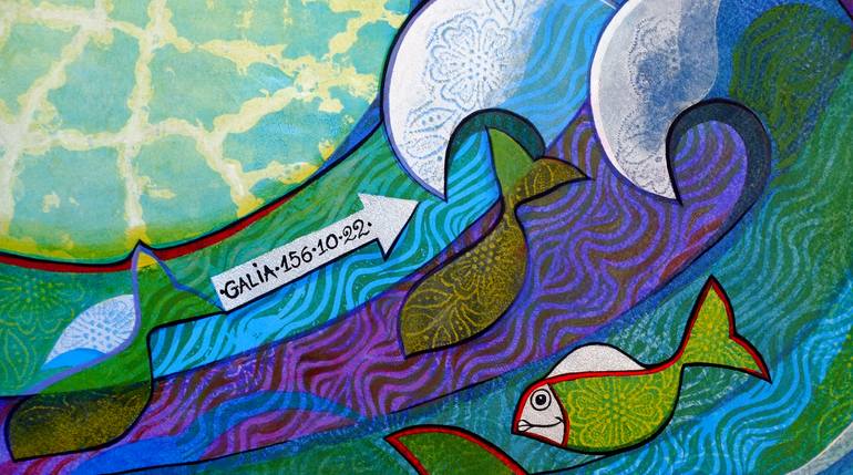 Original Art Deco Seascape Mixed Media by Galia Chuntova