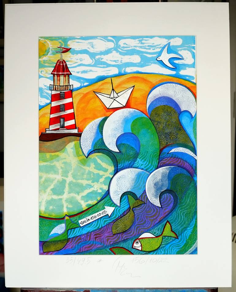 Original Art Deco Seascape Mixed Media by Galia Chuntova