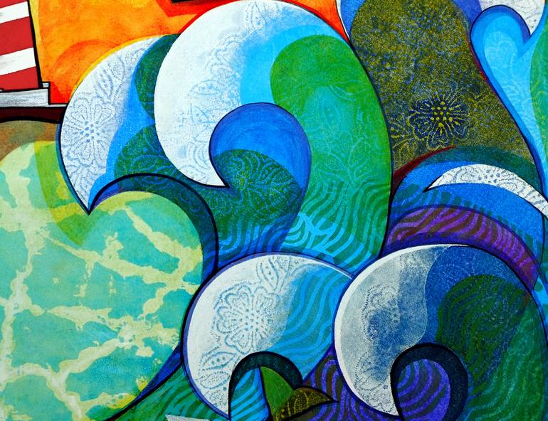 Original Art Deco Seascape Mixed Media by Galia Chuntova