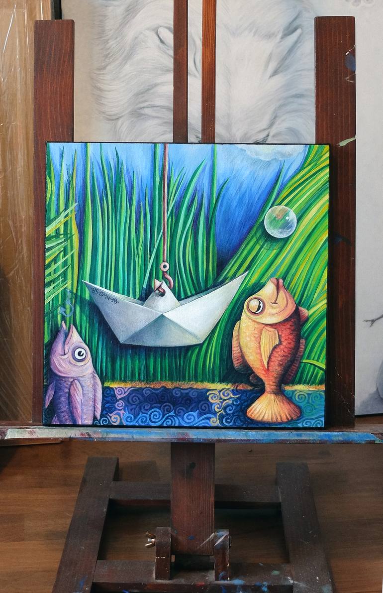 Original Figurative Fish Painting by Galia Chuntova