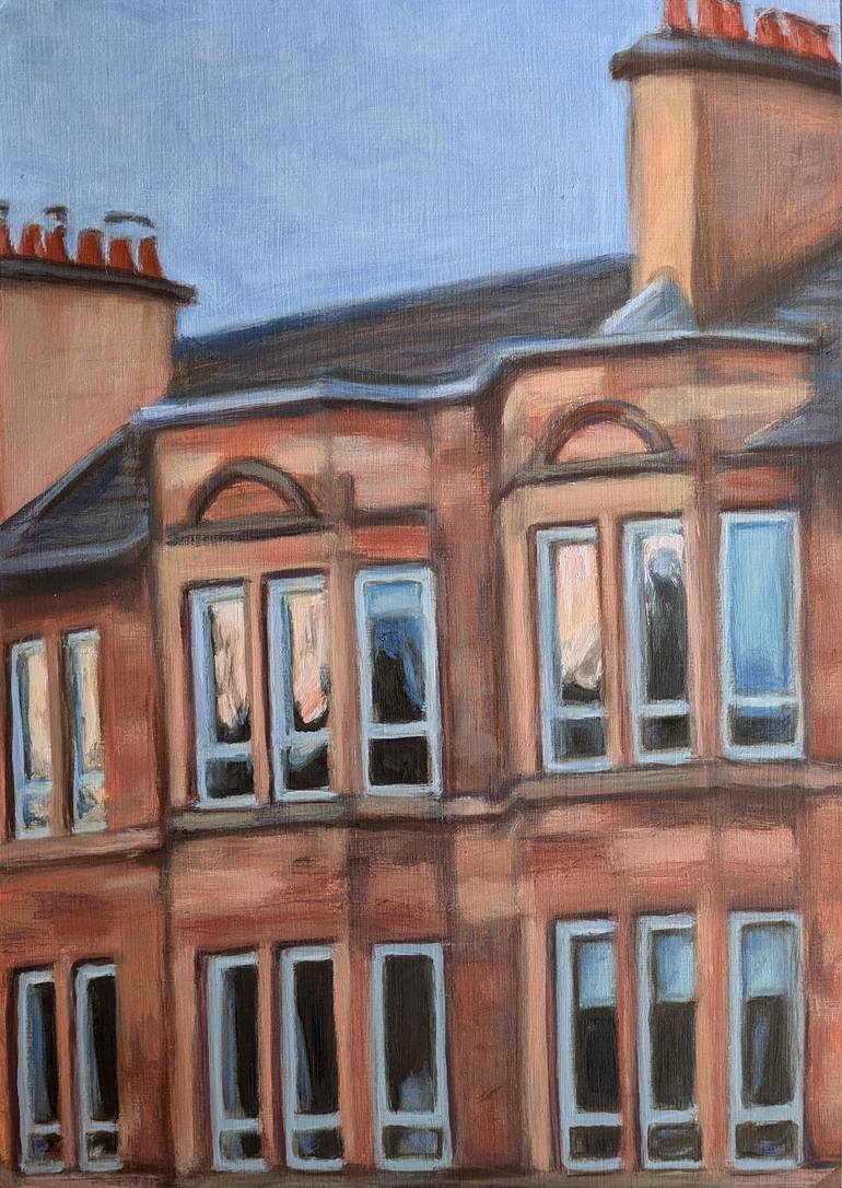 Original Architecture Painting by Irene Torres Redecilla | Expressionism Art on Paper | The Windows Across the Street