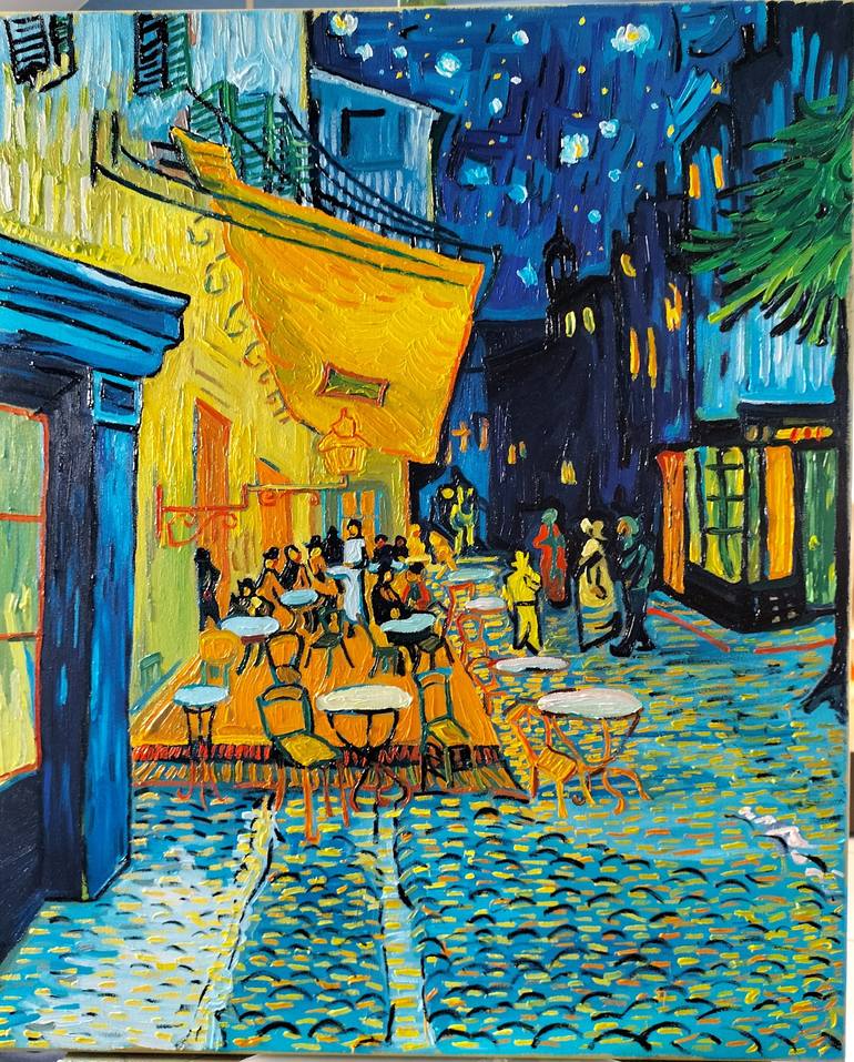 Cafe Terrace at Night Van Gogh Hommage Painting by Robin Funk